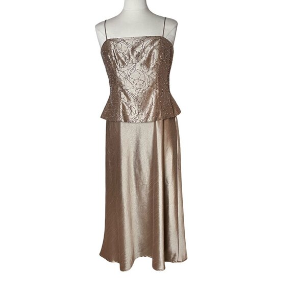 Cachet Womens 12 Jacket Dress Champagne Satin Embroidered Evening Mother Formal - Picture 3 of 16
